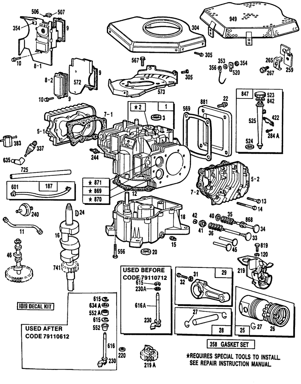 Cylinder,cylinder Heads,sump Diagram and Parts List for 401707-0510-XX  Briggs and Stratton Engine
